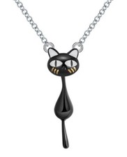 925 Sterling Silver Black Cat Pendant Necklace Black #1