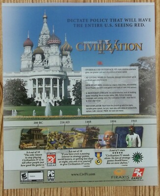 Sid Meiers Civilization IV (4) PC 2005 Vintage Game Poster Ad Art 2K Games Rare