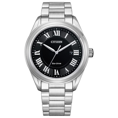 Citizen Eco-Drive Mens Roman Numerals Calendar Silver Watch 40MM