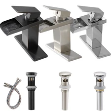 Bathroom Basin Sink Faucet Waterfall Spout Single Hole Vanity Mixer Tap w/ Cover