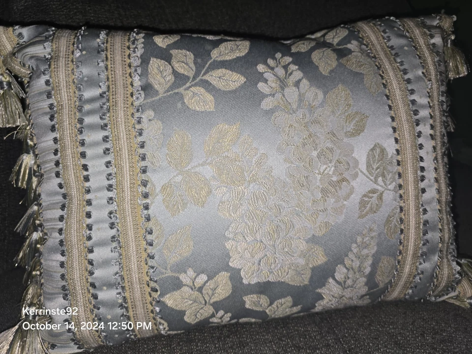 Croscill Boudoir Blue Gold 18 x 13 Decor Throw Pillow Tassels - Image 4 of 4