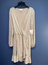 Small Dress, Light Rose, Balloon Sleeve Wrap Dress NWT, Silver Sparkle, $60 Msrp
