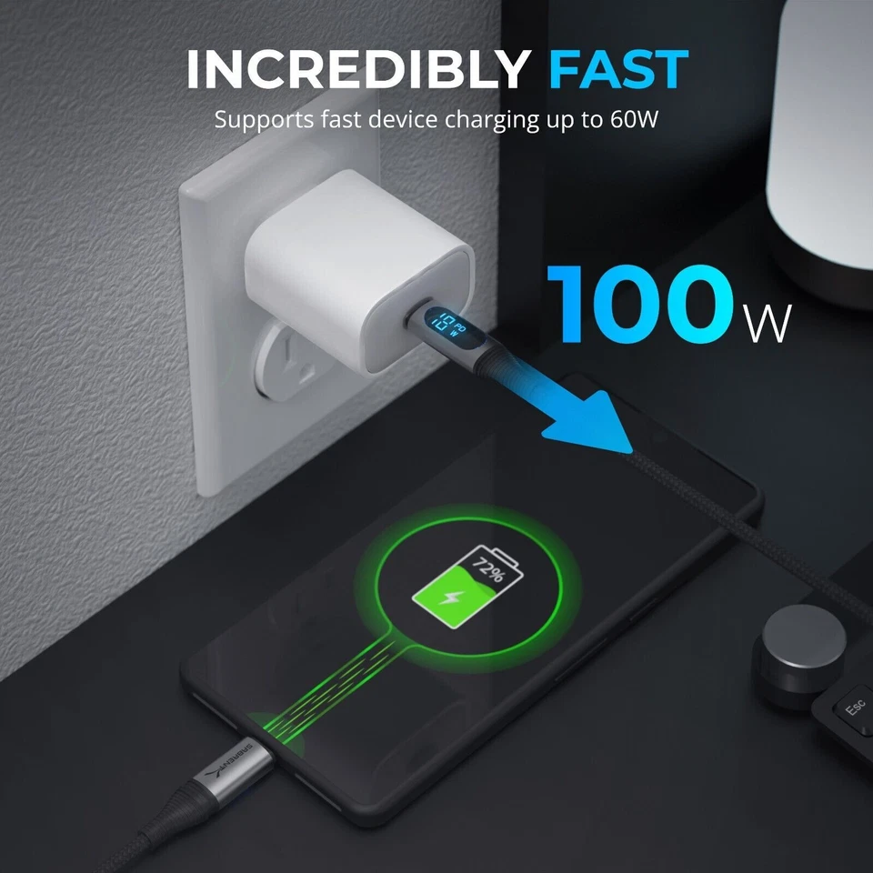 SABRENT USB C to USB C Charging Cable with Smart Display, 1M/3.3FT Long, E-Marke - Image 3 of 4