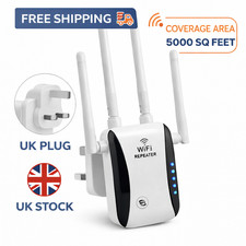 WiFi Extender Booster UK Plug | 4 Antenna Signal Repeater | Covers Up to 5000 Sq