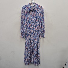 RIXO Georgina Dress Womens 10 Blue Floral Shirt Midi Belted Long Sleeve