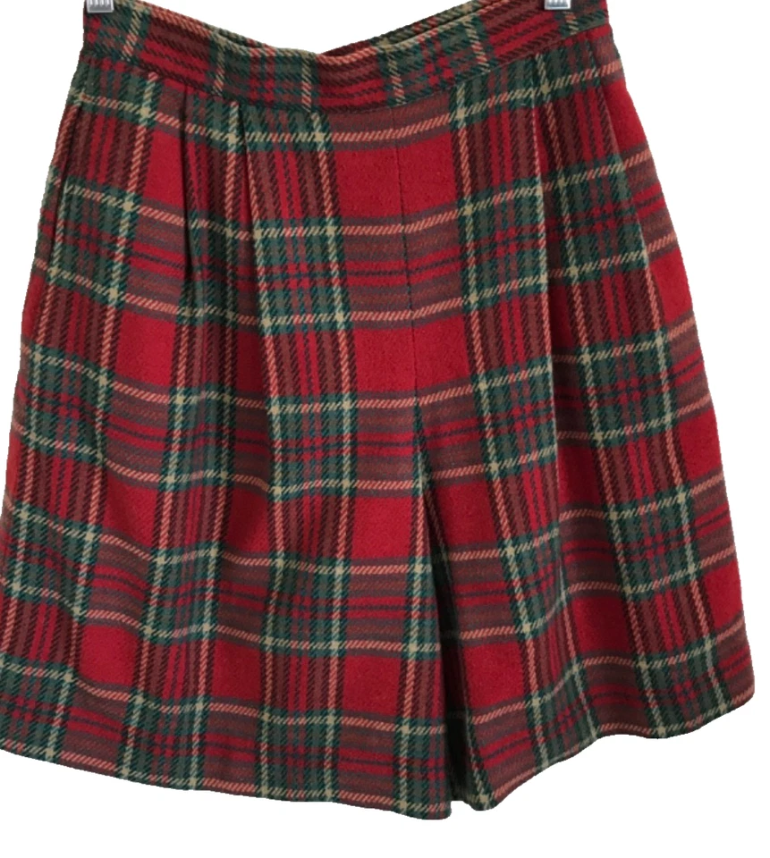 Falda a Cuadros Destintada De Colección, Mezcla de Lana Amanda Smith Petites 10 Roja Cintura Alta Foto 3 de 4