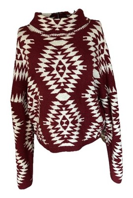 No Boundaries Womens Junior Turtleneck Cropped Sweater XL Southwestern Aztec