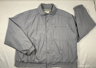 Vintage London Fog Grey Windbreaker Mens 50 Reg XL Hidden Hood, Zipper & snaps
