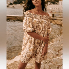 Sezane mini dress womens 40 silk miranda off the shoulder metallic lined