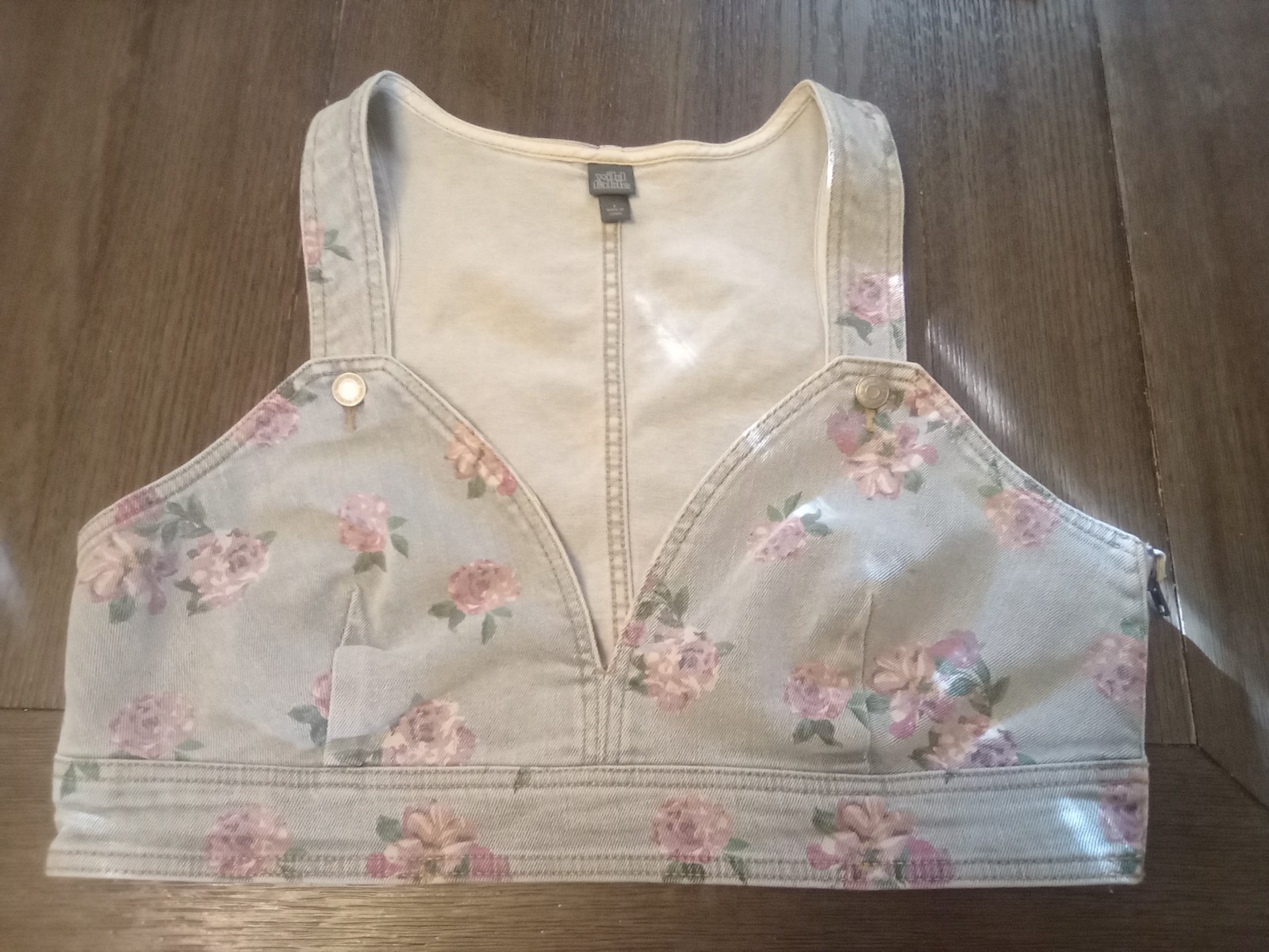 Wild Fable Women's Cropped Denim Vest Light Wash Floral Size L