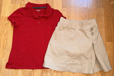 Lot of 2 Girls School Uniform Tan Skort Red Polo Old Navy Cat Jack -Size M 8