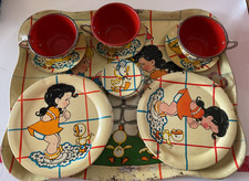 ANTIQUE OHIO ART TIN LITHOGRAGH DUCKY BATHTIME CHILD'S TEA SET - 22 PIECES