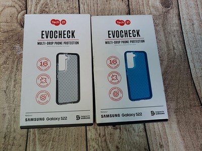 2 Tech21 Evo Check Flexible Gel Cases for Samsung Galaxy S22   Grey And Blue