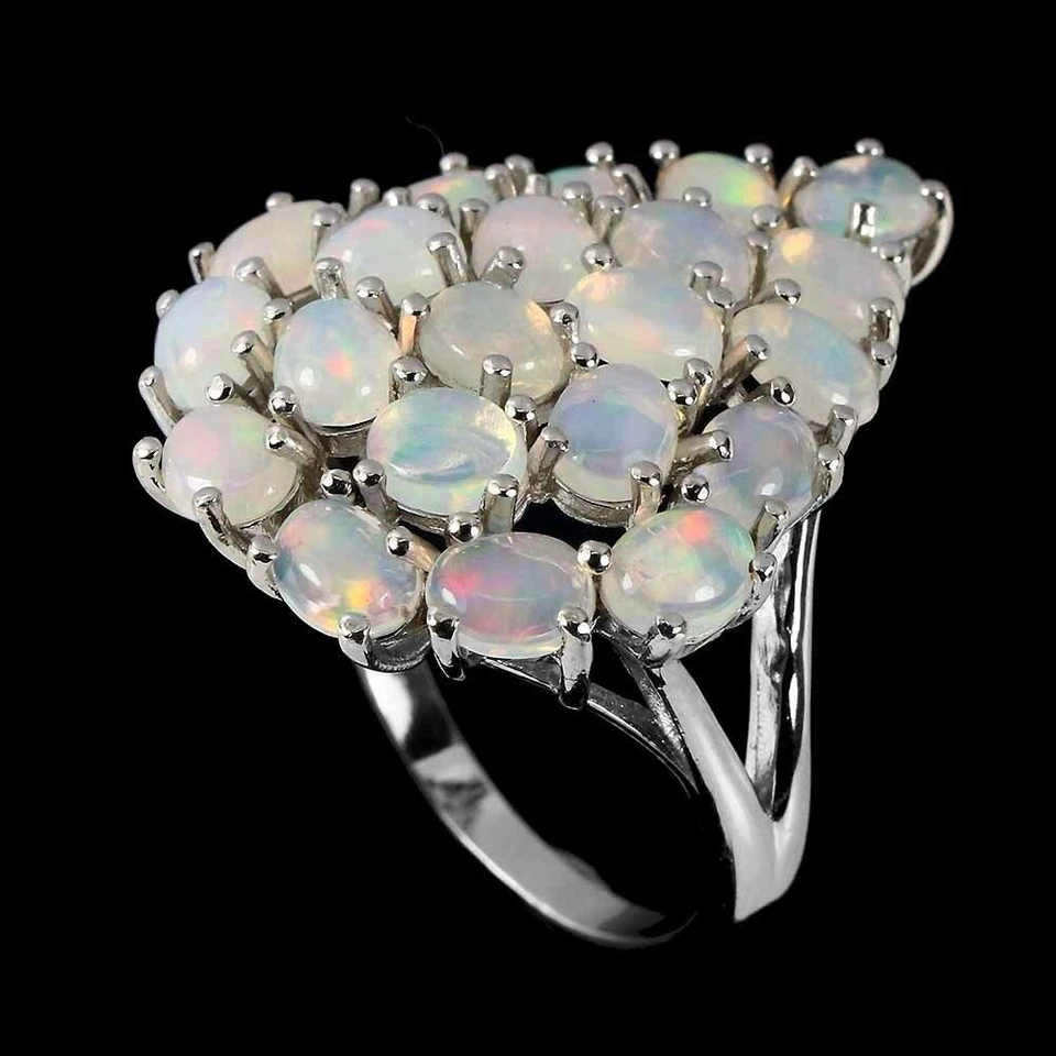 Anello in argento sterling 925 opale di fuoco ovale 5x4 mm pietra preziosa... - Immagine 2 di 4