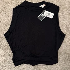 GB Active Crop Top Women’s Large Black Sleeveless Stretch Open Back Tied NWT