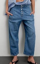 Free People We The Free Osaka Mid Rise Barrel Crop Button Fly Jeans Lt Blue - 28