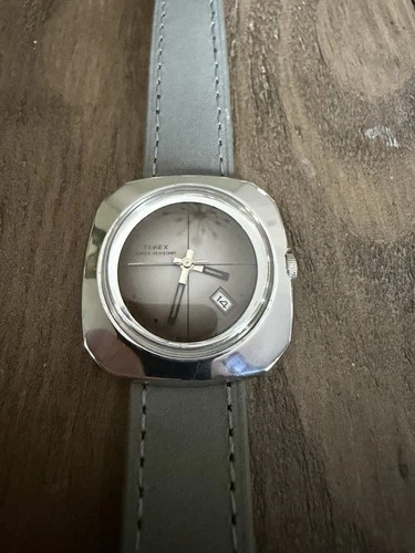 Vintage Timex 1970’s UFO Manual Wind Watch Date Brown Dial New Strapsco XL Band