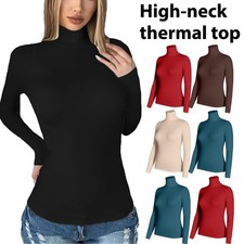 Women's Soft Basic High Turtleneck Fitted Tank Tops Shirt Long Sleeves Neck Tops