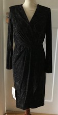 GINA BACCONI BLACK SILVER FAUX WRAP EVENING DRESS SIZE 10 BNWT