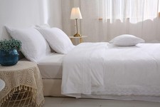 White Queen Lace Duvet Cover Egypt Cotton Quilt Cover 90x90 Inch 1 Pieces Solid