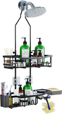 Upgraded Extended Length Shower Organizer with 16 Hooks, Rustproof Shampoo Soap