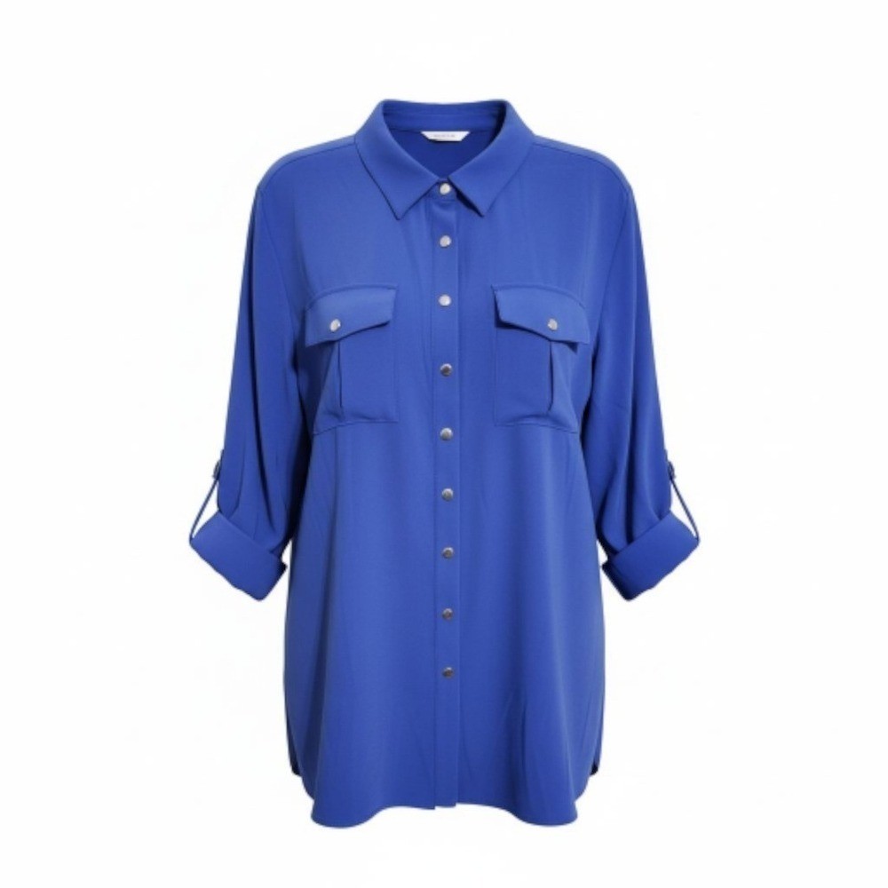 Soft Surroundings Blue Polyester Button Front Rol… - image 1
