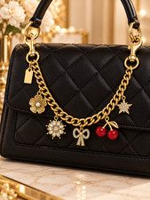 Gold Bag Charm Chain Purse Accessories Cherry Bow Flower Rhinestone Handbag