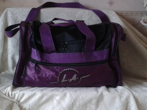 Gym Bag / Sports Bag, 3 Sections, Black + Purple Trim, Handles & Shoulder Strap - Picture 2 of 12