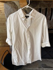 Banana Republic Non-Iron Classic Fit Dress Shirt L White Geometric Button-Down