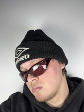 Vintage Retro Umbro 90s Black Knit Beanie Hat Logo Y2K Men  s Small size