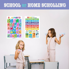 20 Spanish English Bilingual Educational Posters Water Proof Learning Chart f...