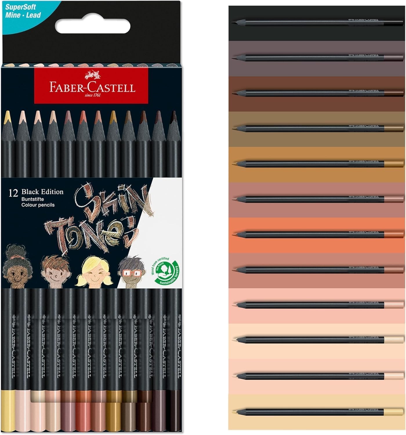 Faber-Castell Colour Pencils Black Edition - Skin Tones x 12