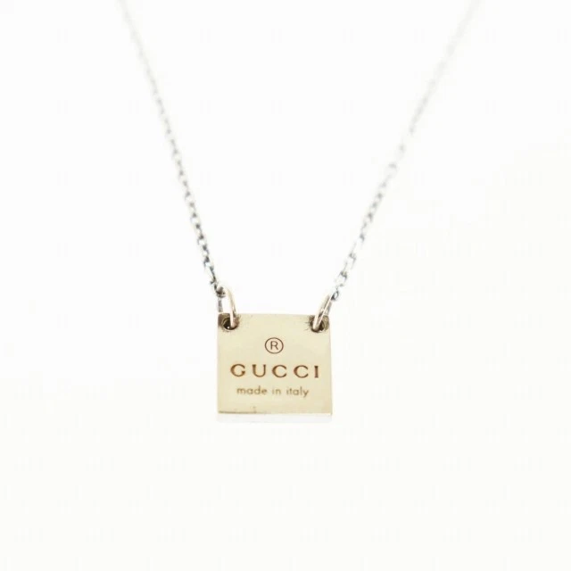 Y0717 Collana Gucci Placca Logo Quadrato Argento AG925 Usata Gioielli Moda