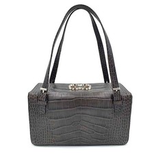 Escada Anthracite Croc Embossed Leather Box Structured Shoulder Bag