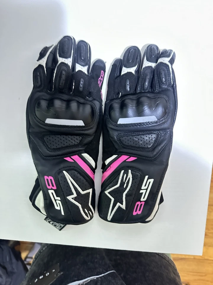 Alpinestars SP-8 摩托车手套黑色/粉红色/白色 M 码 轻度使用 无盒 — 第 3/4 张图片