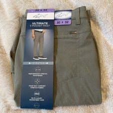 Greg Norman Men  s Ultimate 5 Pocket Stretch Pants, Green, 30 x 32