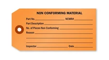 Non CONFORMING Material Record Tag, 2-3/8 x 4-3/4, Orange, Fiber Reinforced