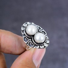 Natural Mother Of Pearl Gemstone Handmade 925 Sterling Silver Ring Size 7 G531