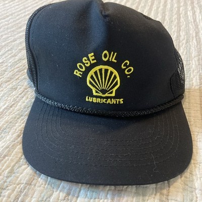 Vintage Black Mesh Snap Back Rope Hat Rose Oil Co Shell Lubricants