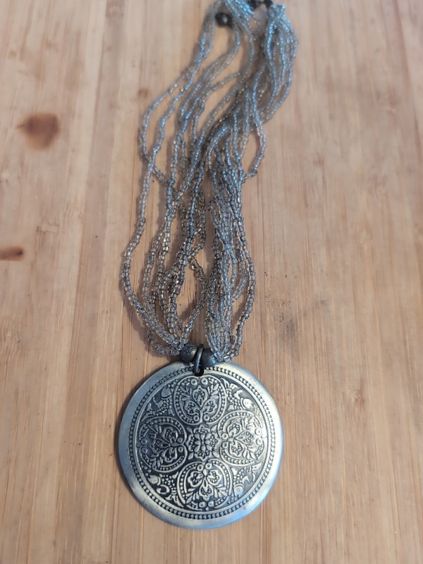 Vintage Gray Seed Bead Pendant Necklace