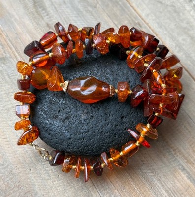 Vintage Natural Baltic Amber 14k gold Knotted Silk Faceted Bead Art Dec