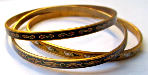 Bracelet Jonc Vintage Cloisonné émaux Vert, Bijou Ancien