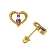 14K Yellow  White Gold Beutiful CZ Heart Shaped Stud Earrings for Women