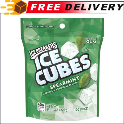 ICE BREAKERS ICE CUBES Spearmint Sugar Free Chewing Gum, 8.11 oz Pouch (100 Pcs)