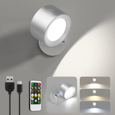 LED Reading Lights, Wall Lights Sconces with Remote Rechargeable Battery Operate
