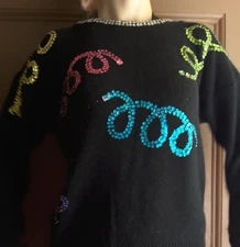 New Wave 80S Sexy Sequin Sweater Silk Angora Black M/L DE ROTCHILD EXTRA ENERGY