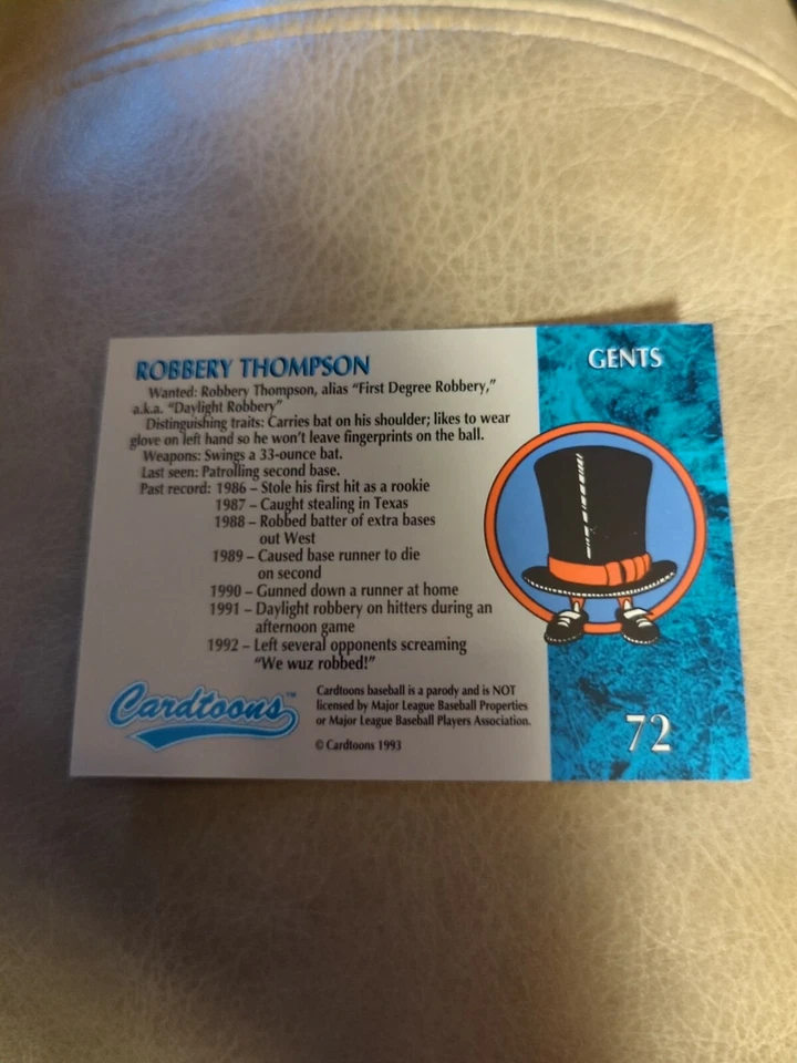 1993-95 Cardtoons Robby Thompson Robbery Thompson #72 - Image 2 of 2