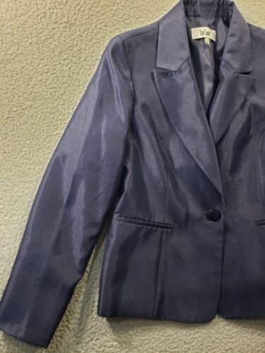 Le Suit Blazer Pants Set Women's 10 Blue One Button Jacket Professional Stretch - Picture 3 of 20