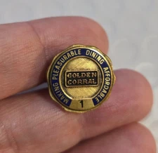 Vintage Golden Corral Pin 1 Year Service Tie Collar Hat .75" Employee Gold Tone
