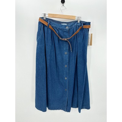 Stampede Denim Button Front Midi Skirt Belt Country Western Hippie NWT Size 24W